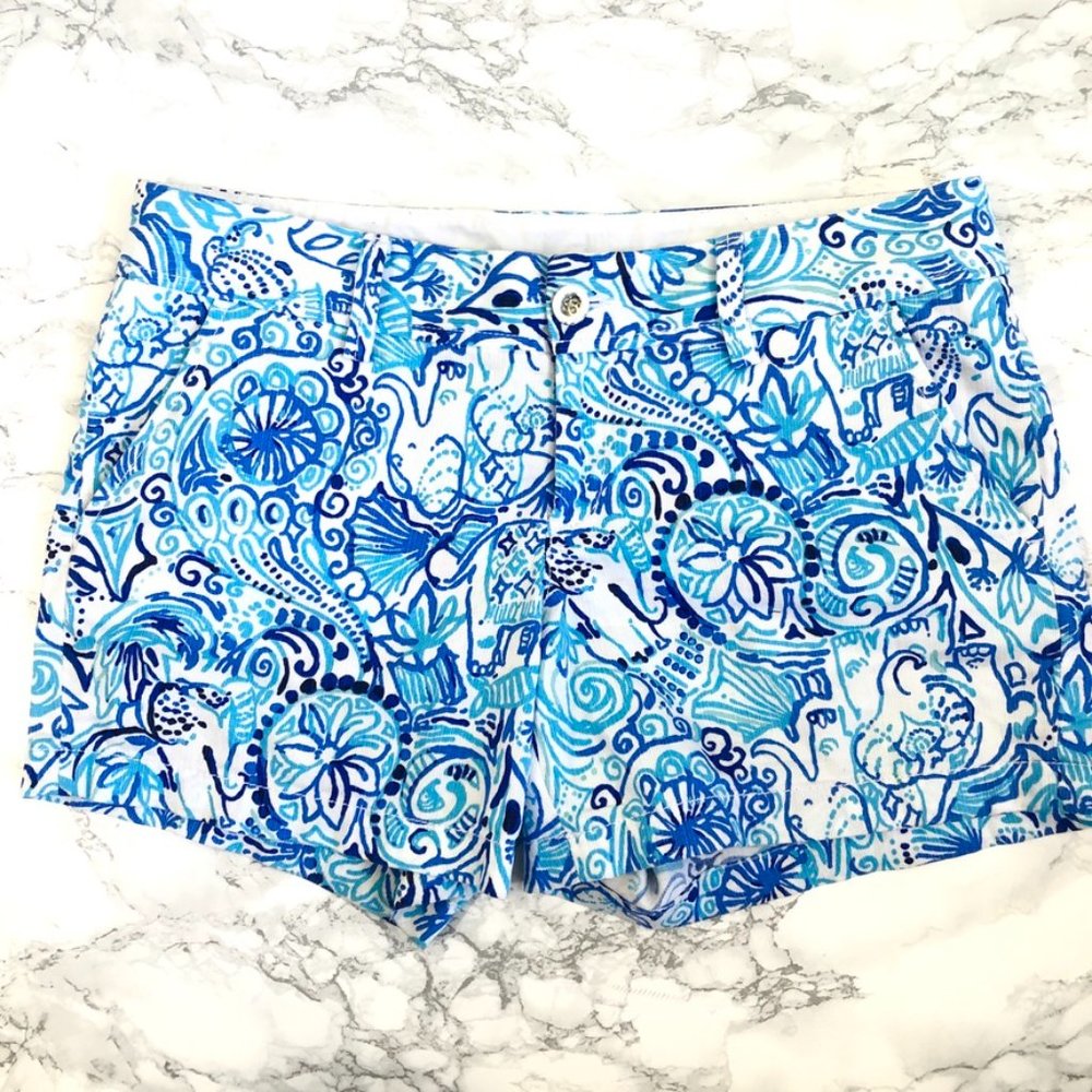 Lilly Pulitzer Blue Floral Printed Callahan Shorts